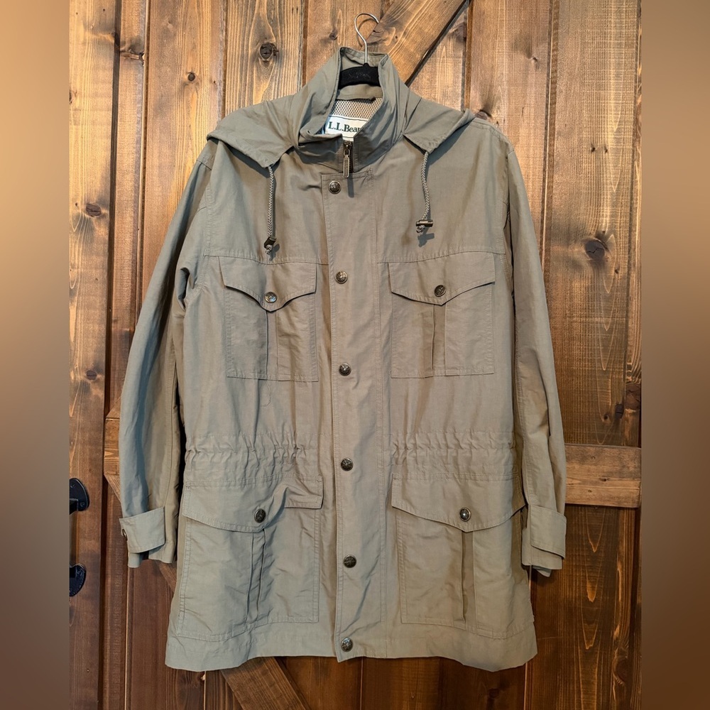 LL Bean Jacket Mens Sz M Green Field Coat Military Style Tactical Utility Nylon